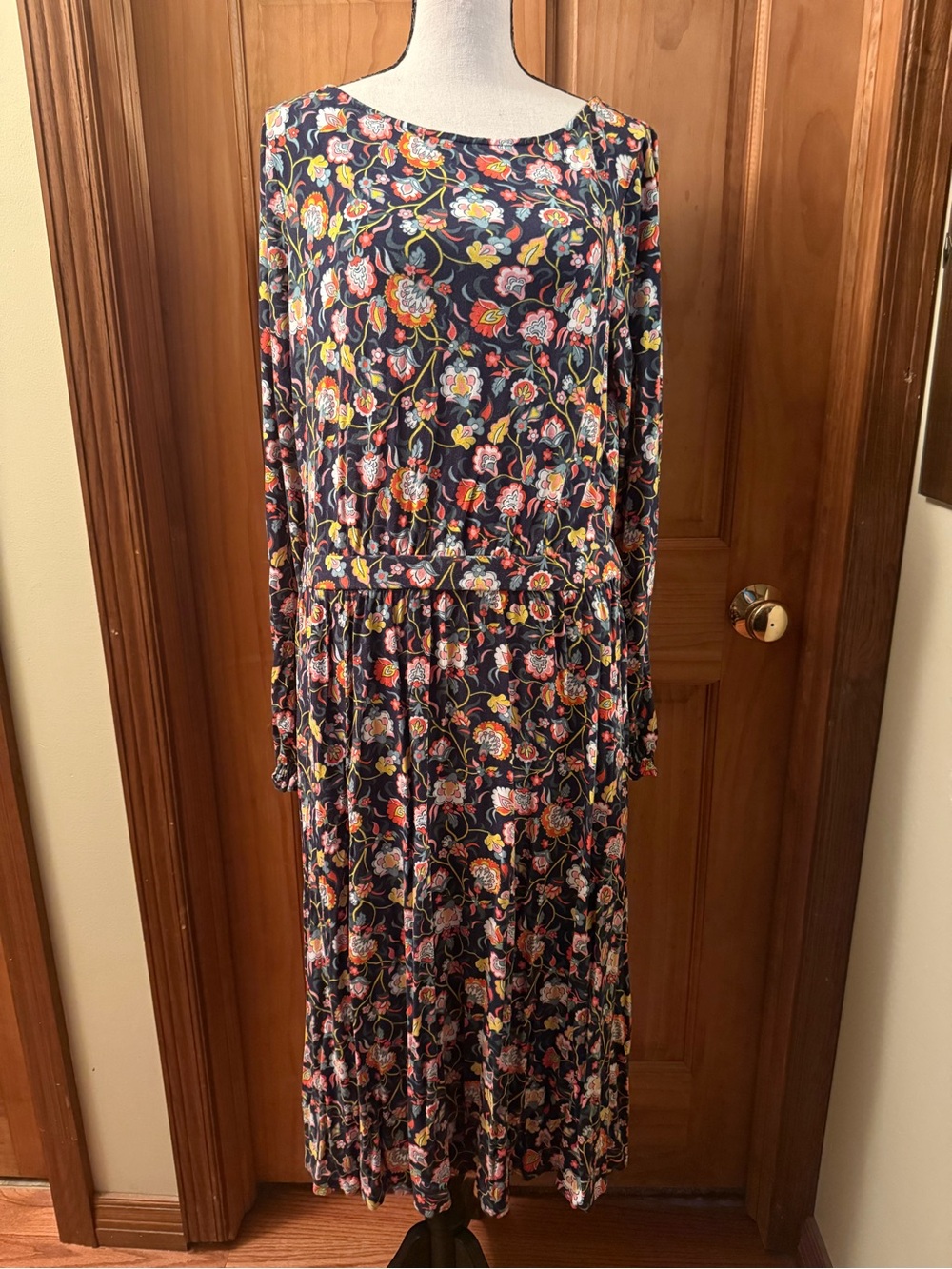 Boden Navy Floral Maxi Dress with Multicolor Blooms